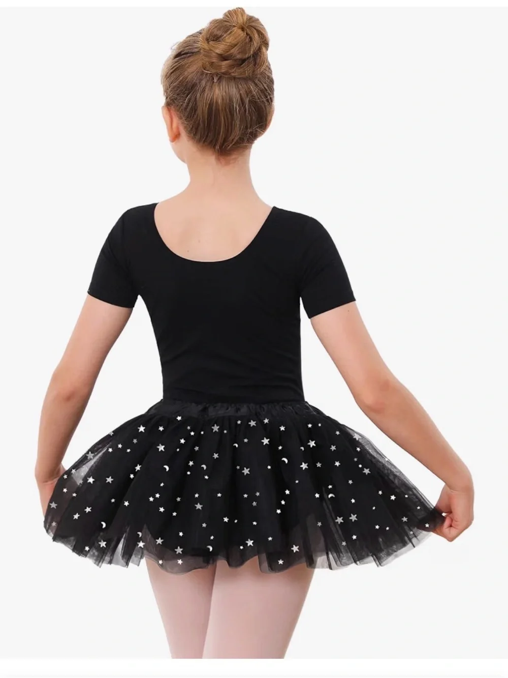 Stelle Girls Black Ballet Leotard Dance Outfit with Skirt and Footed Tights 9-10